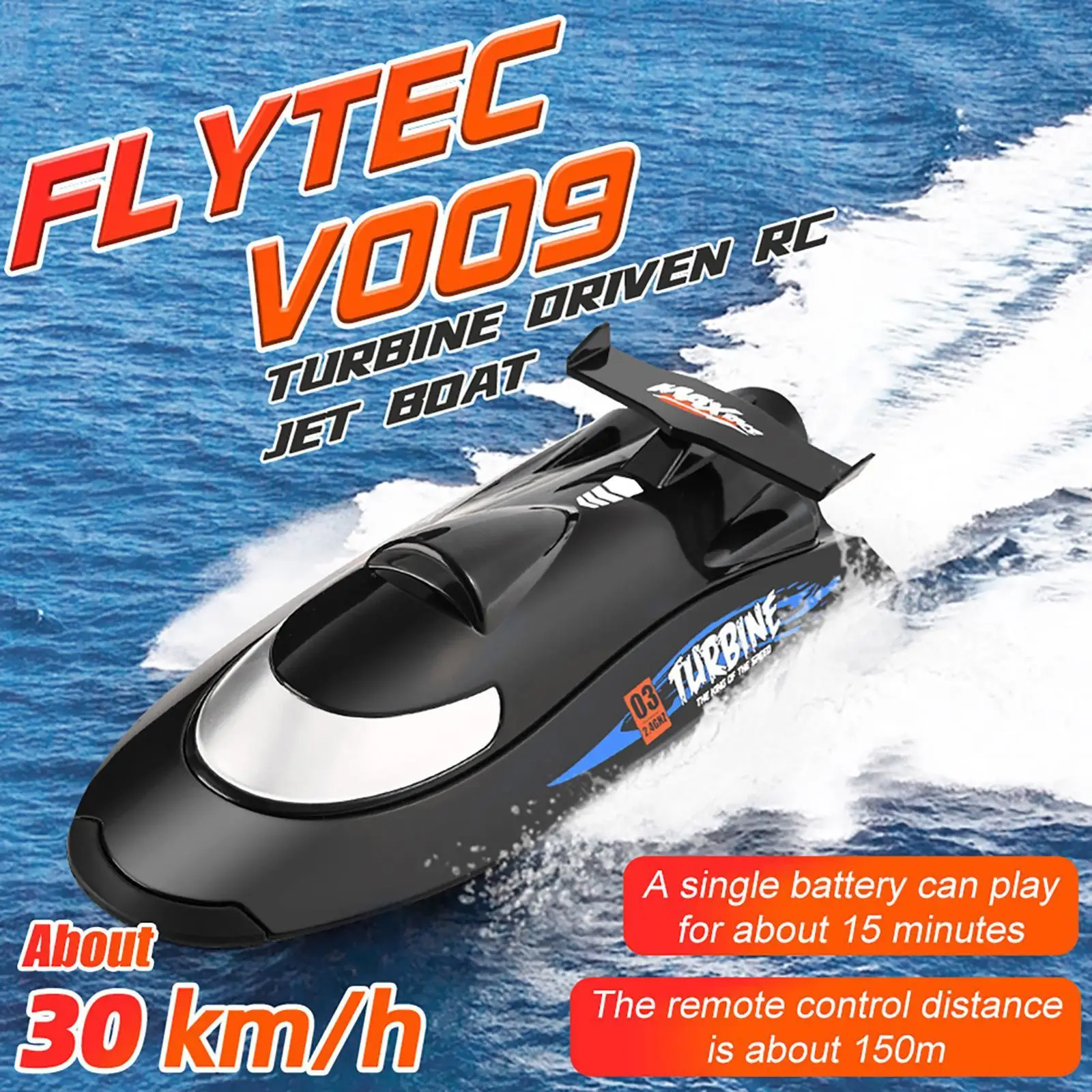 

Flytec V009 Turbine Drive Waterproof 2.4GHz Electric RC Speed Boat 30km/h Remote Control Watercraft Ship for Kids Adults