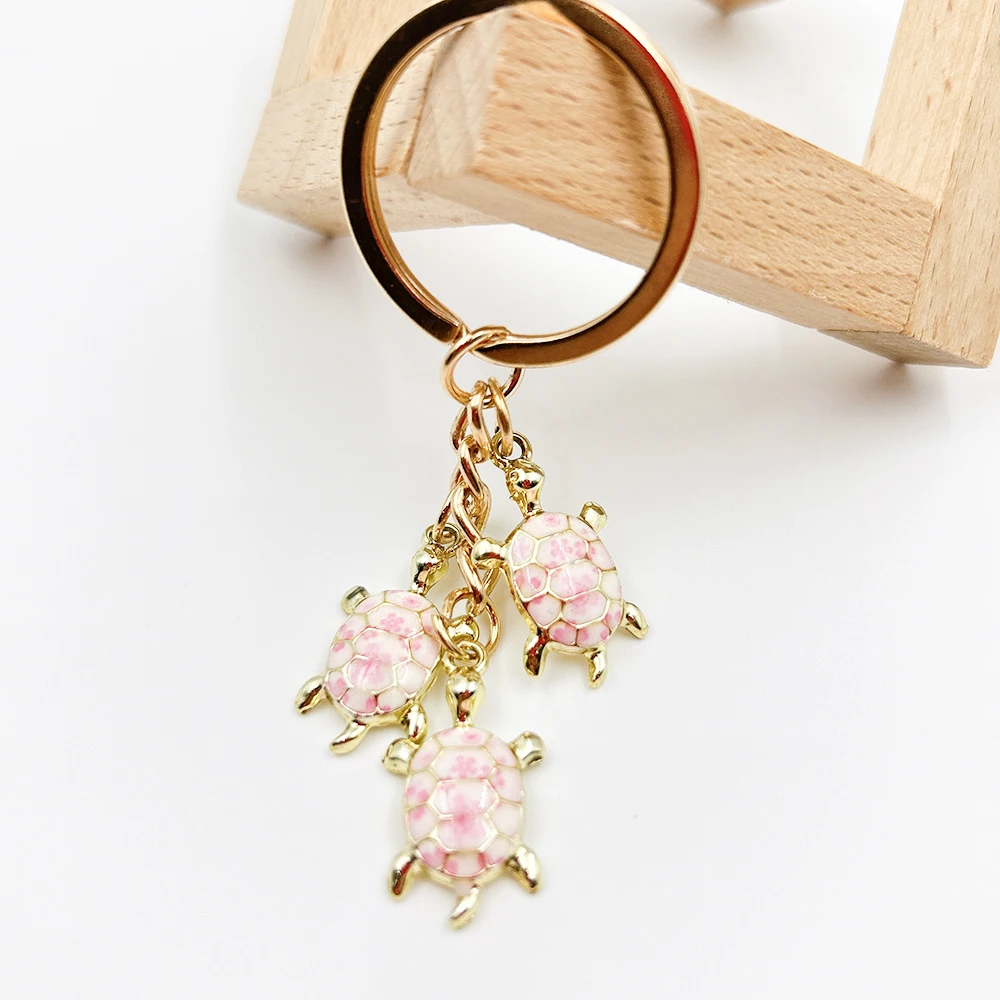 New Fashion Pink Turtle Oil Enamel Charms KeyChain Key Chain Car Keyring Women Child Gift Jewelry