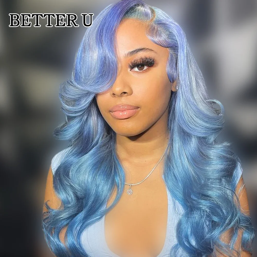 Lake Blue Body Wave Lace Front Wig Human Hair Preplucked 613Blonde Colored Hairline Brazilian Remy Hair HD Transparent Lace Wigs