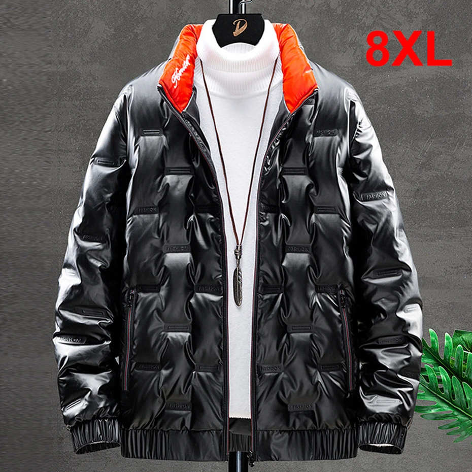 Chaqueta de plumón brillante para hombre, abrigos gruesos de talla grande 8XL, cuello alto informal, Chaqueta brillante de moda, 8XL talla grande,