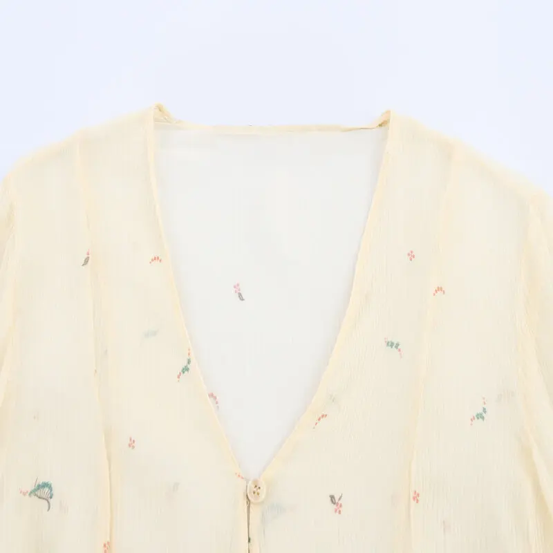 Modna długa koszula z dekoltem w serek, odzież damska, wiosna lato, nowość, uniwersalna francuska elegancja, luźny krój, detale na guziki.