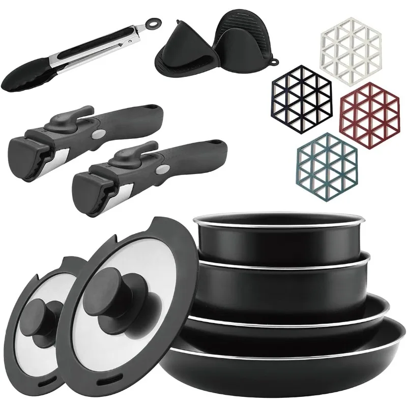 

15 Piece Non-Stick Cookware Set Non-Stick Pans and Pots with Removable Handles, Space Efficient Excellent