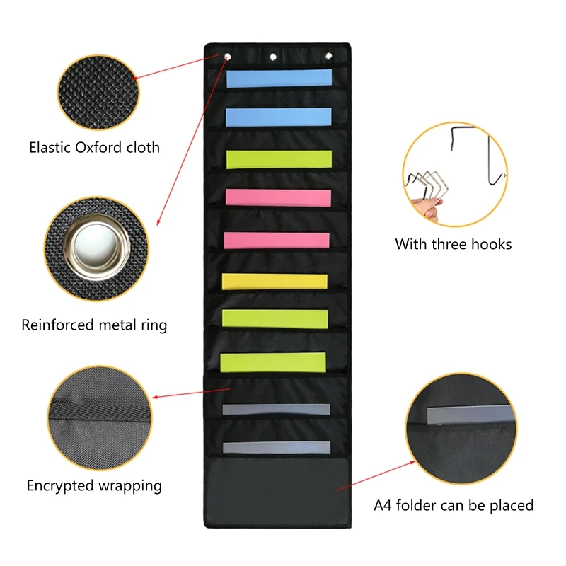 Durable Organization Pocket Wall Hanging File Organizer Folder for Office School Large Capacity Storage Bag 10 Pockets