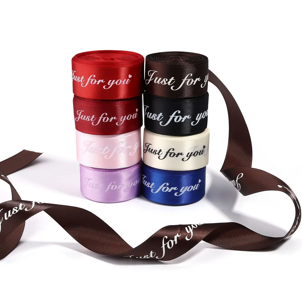 10Yards/Roll 1cm 2.5cm Polyester Ribbon Printed JUST FOR YOU Ribbon For Handmade Design Wedding Decoration DIY Gift Packing