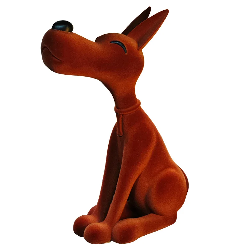 

Resin flocking puppy ornament, handicraft entrance living room brown flocking table pendulum