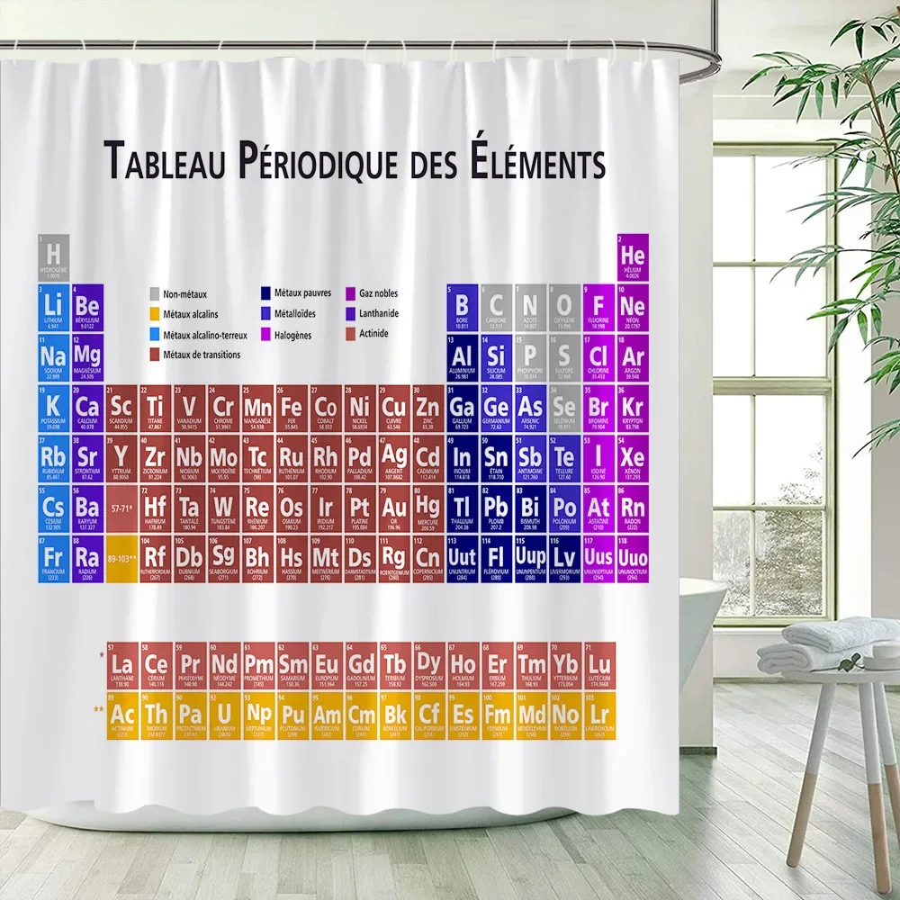 Periodic Table of Elements Shower Curtains Modern Chemical Form Printing Polyester Children Bathroom Decor Bath Curtain Hooks