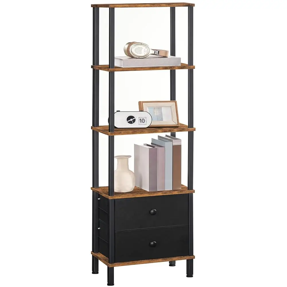 

5-Tier Corner Bookshelf, Industrial Corner Shelf With Drawer, Narrow Skinny Shelf Stand, Kitchen Bakers Ra Display Shelf For
