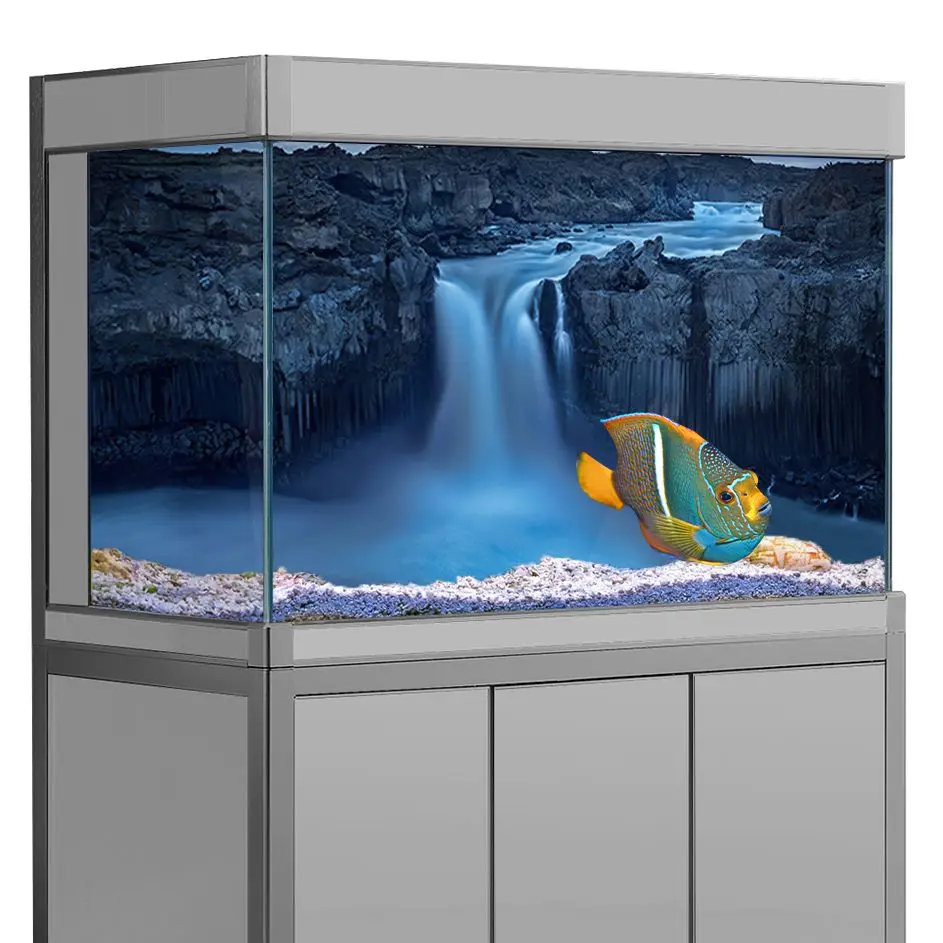 Fish Tank  Aquarium Background Sticker, Waterfall in Cloudy Scenery 3D HD Printing Wallpaper Backdrop Decor PVC Poster