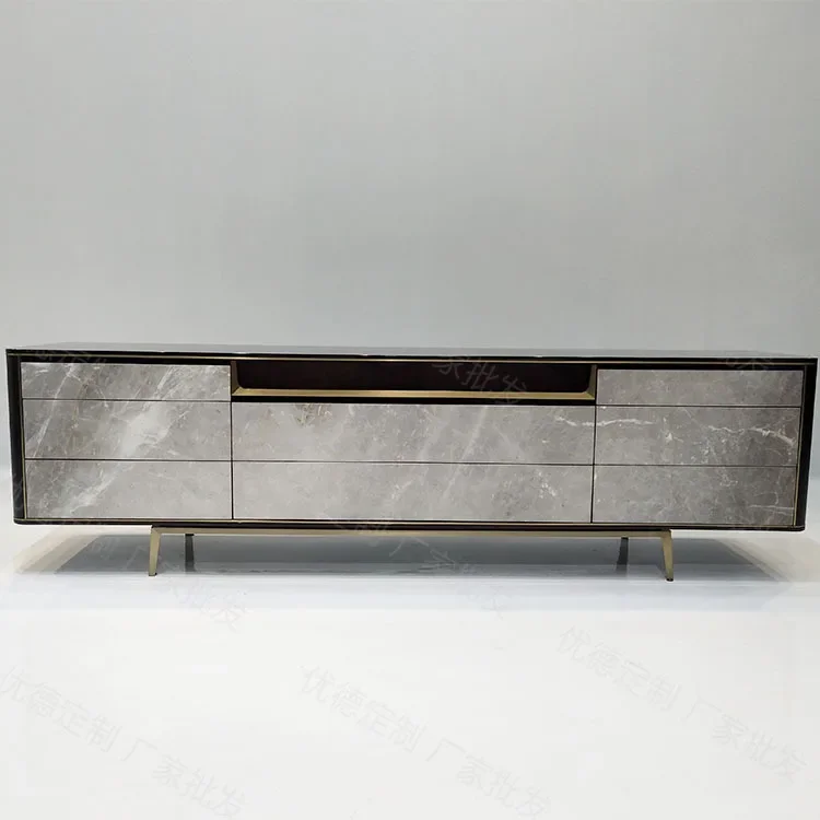 Gold Plated Stainless Steel Base TV Cabinet with 8 Drawers Audiovisual Cabinet