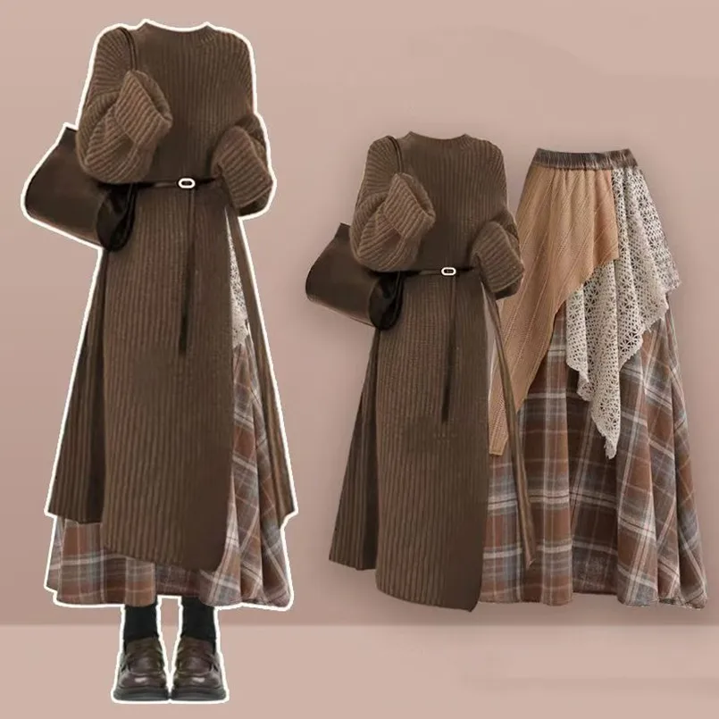 Casual Women's Set New Autumn and Winter Retro Sweater+ethnic Style Design Half Skirt Two-piece Set image 2