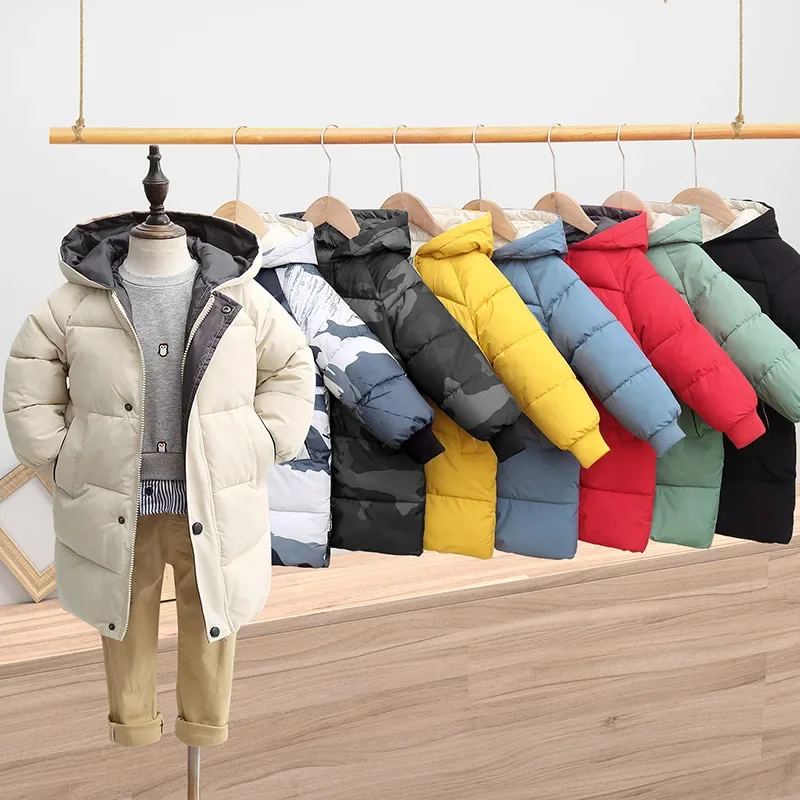 Children's Down Winter Teenage Baby Boys Girls Cotton-padded Parka & Coats Thicken Warm Long Jackets Toddler Kids Outerwear