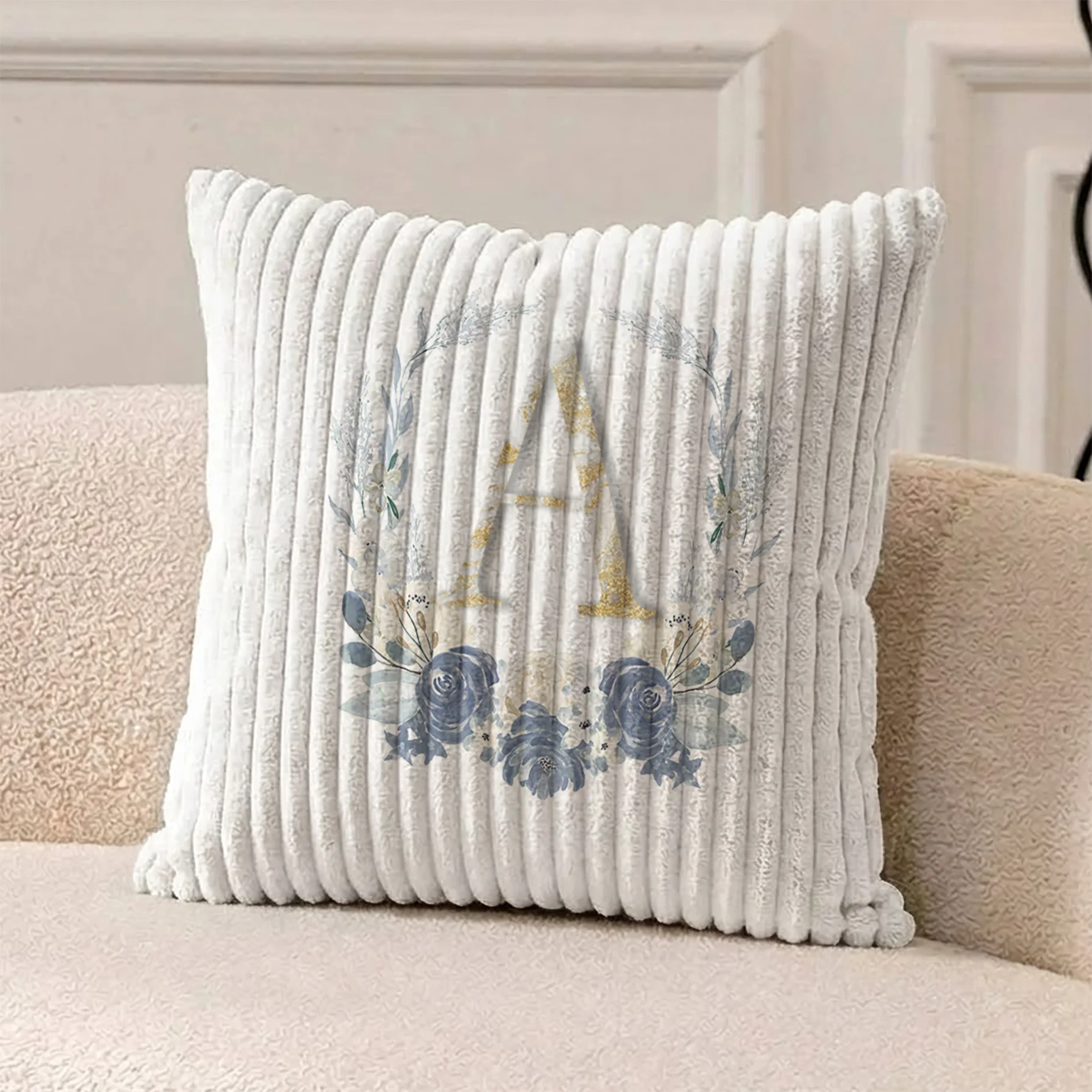 Funda de Almohada de Pana con Estampado 2D de Letras Florales y Elegante Corona, Sin Relleno, Suave y Agradable al Tacto + Resistente al Desgaste y a las Arrugas + Fácil de Limpiar y Cuidar | La Primera Opción para Estudiantes/Alquileristas/Propietarios de Viviendas | Un Elemento Esencial para el Hogar