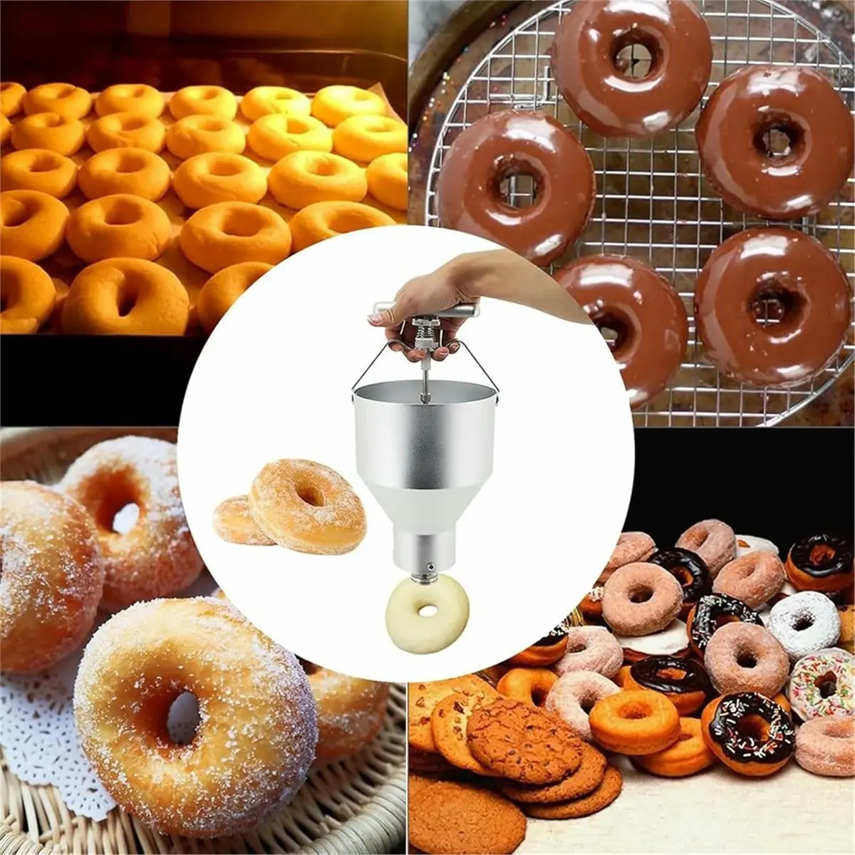 A50U Manual Donut Depositor, 3L Donut Dispenser with Stand, Stainless Steel Donut Dropper Maker, for Home, Bakeries, Cafes