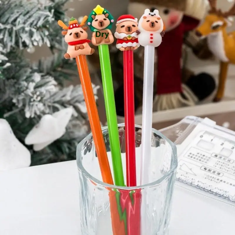 1/5Pcs Christmas Capybara Gel Pen Cute Cartoon Stationery Smooth Writing Pens Kawaii School Office Supplies Festival Prize Gift