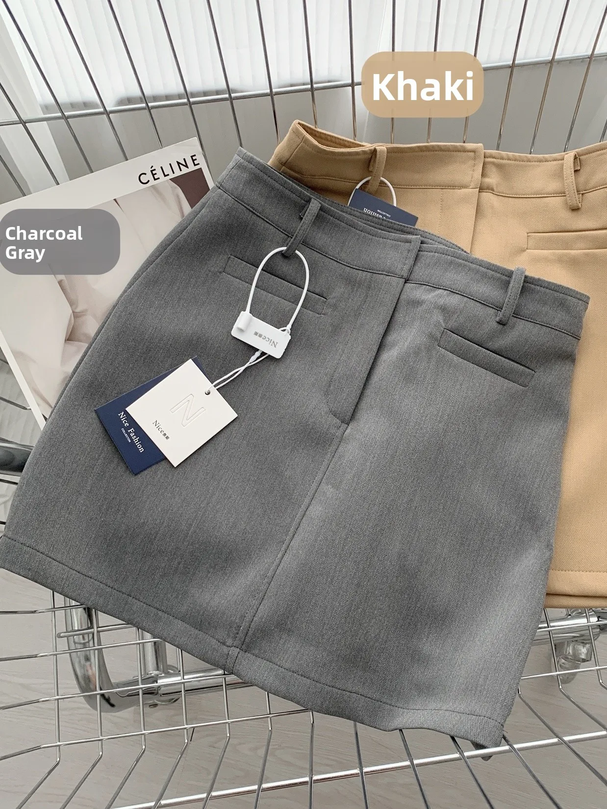 

Женская короткая юбка А-силуэта с высокой талией, серая, утягивающая, в корейском стиле, для повседневной носки, из полиэстера, на молнии, осень-зима