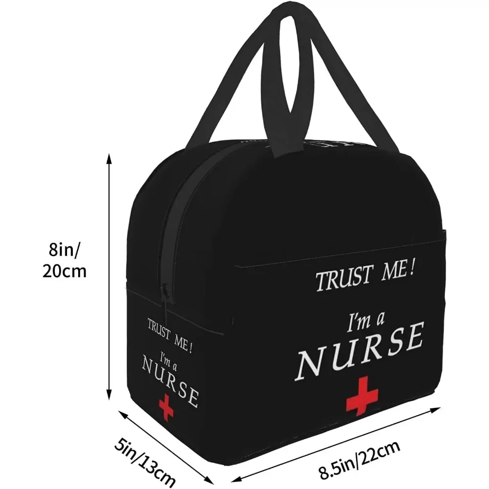 Trust Me I\'M A Nurse Black Insulated Lunch Bag for Women Men Reusable Lunch Box Lunch Container Tote Bag for Office Work School