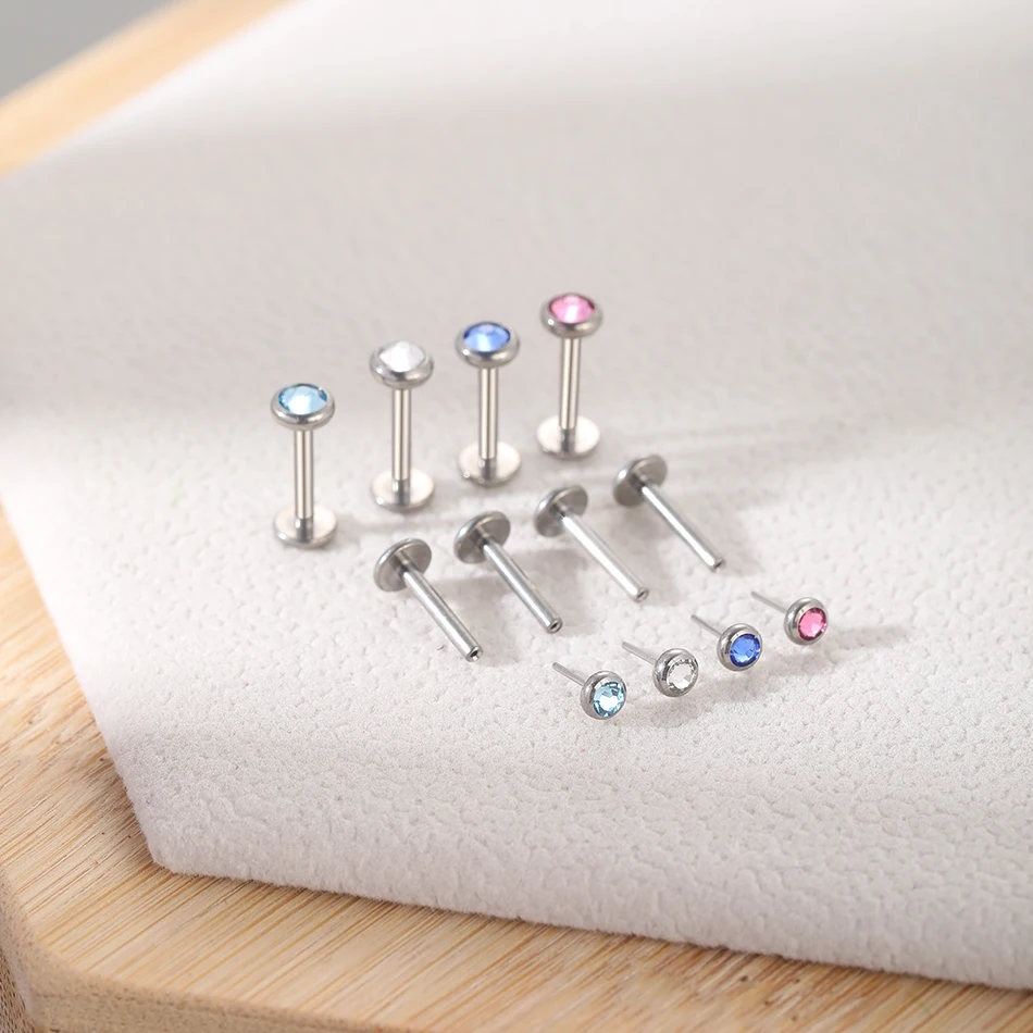 1PCS Titanium Push-in Lip Stud Labret Piercings Threadless Opal White Stud Earrings Zircon Tragus Helix Piercing Jewelry