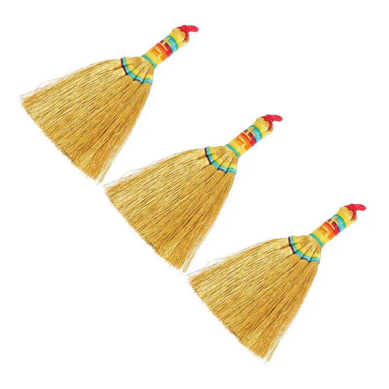 3Pcs Mini Broom Pendants DIY Charms Retro Sorghum Seedlings Broom Key Chain Pendants Keychain Hanging Ornaments 8.5x5.5cm