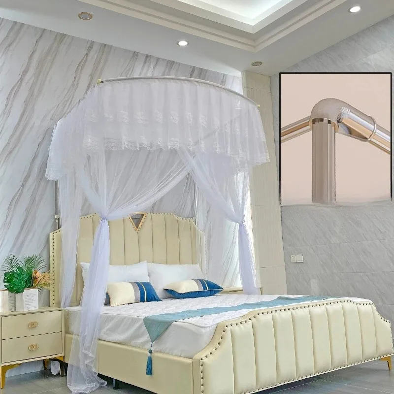 

Durable retractable bed curtain, household high three-door mosquito net, floor-to-ceiling stainless steel frame