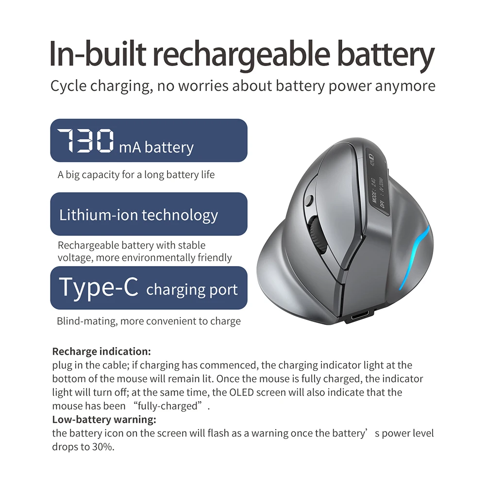 

Настольная вертикальная мышь с разрешением 3200 точек на дюйм, эргономичная, беспроводная, 2,4G, Bluetooth-совместимая, 8 кнопок, перезаряжаемая, вертикальная игровая мышь