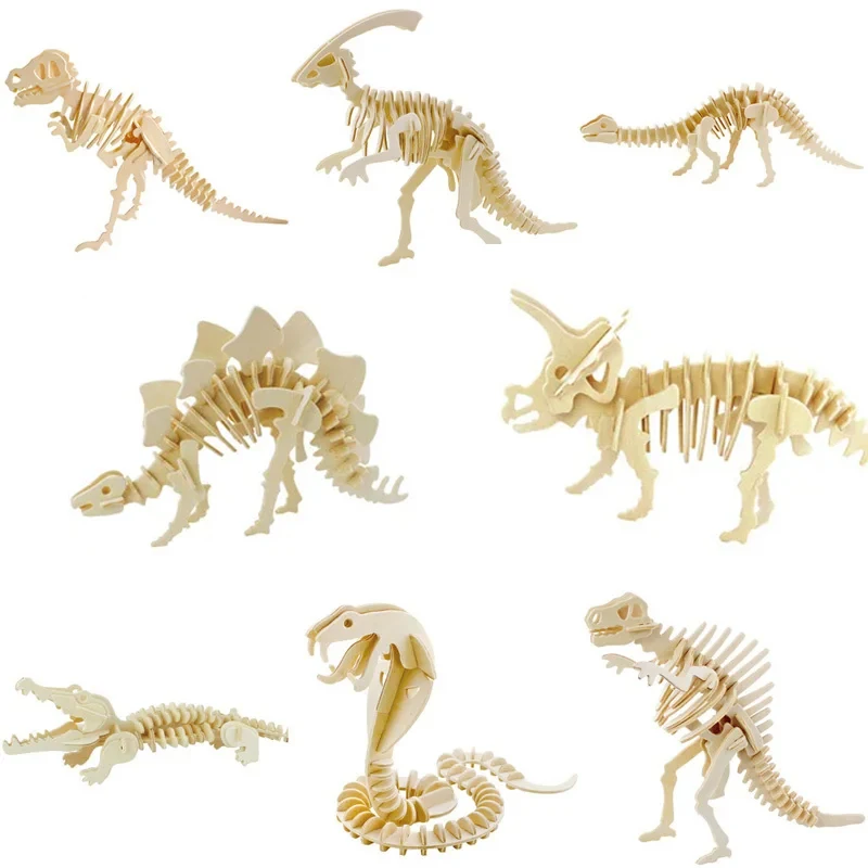 Mainan Puzzle Jigsaw Hewan Kayu 3d untuk Anak-anak Diy Puzzle Kayu Buatan Tangan Puzzle 3D Hewan Serangga dan Mobil P550