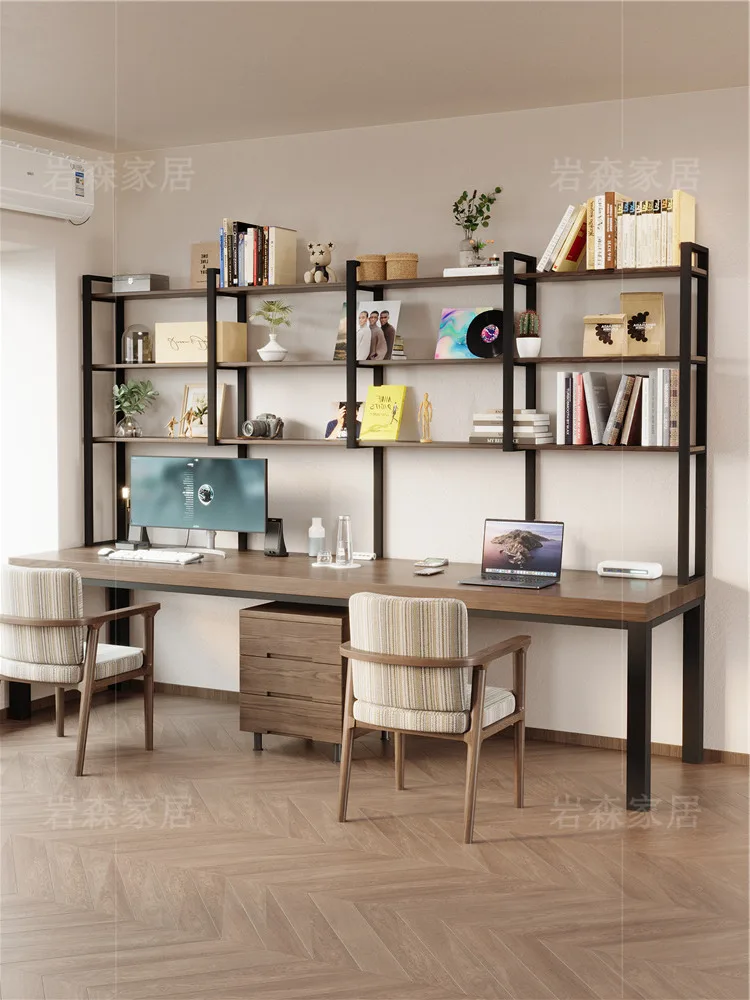 

Стол из цельного дерева, книжная полка, встроенный стол, бытовой супер длинный двойной верстак, компьютерный стол, студенческая спальня, обучение, письмо