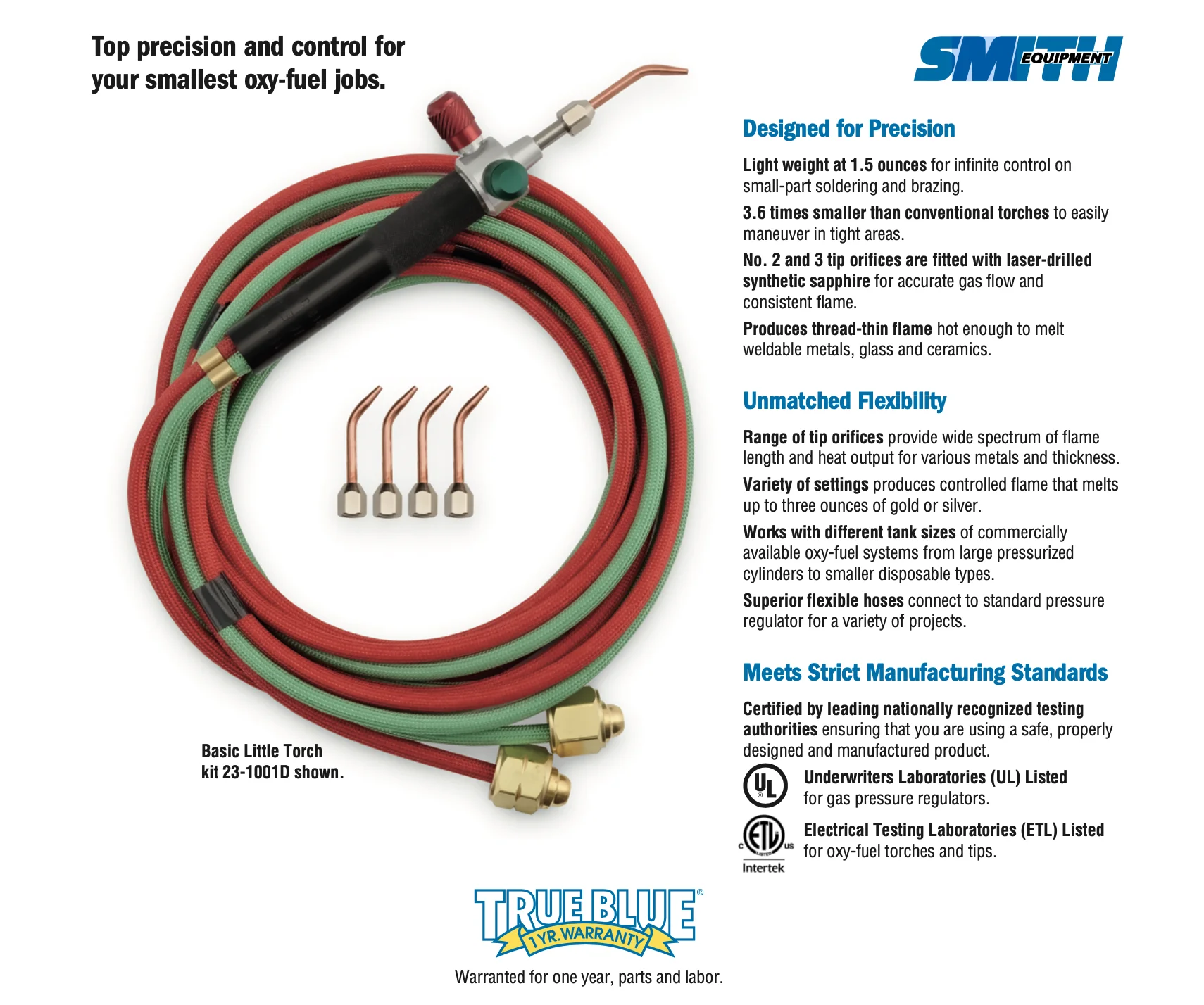 Smith Little Torch Kit mit 5 Spitzen # 3- # 7 Farbcodierte Schläuche USA B-Anschluss Oxy-Fuel Schmuck-Schweiß- und Löt-Brenner – Detail 1