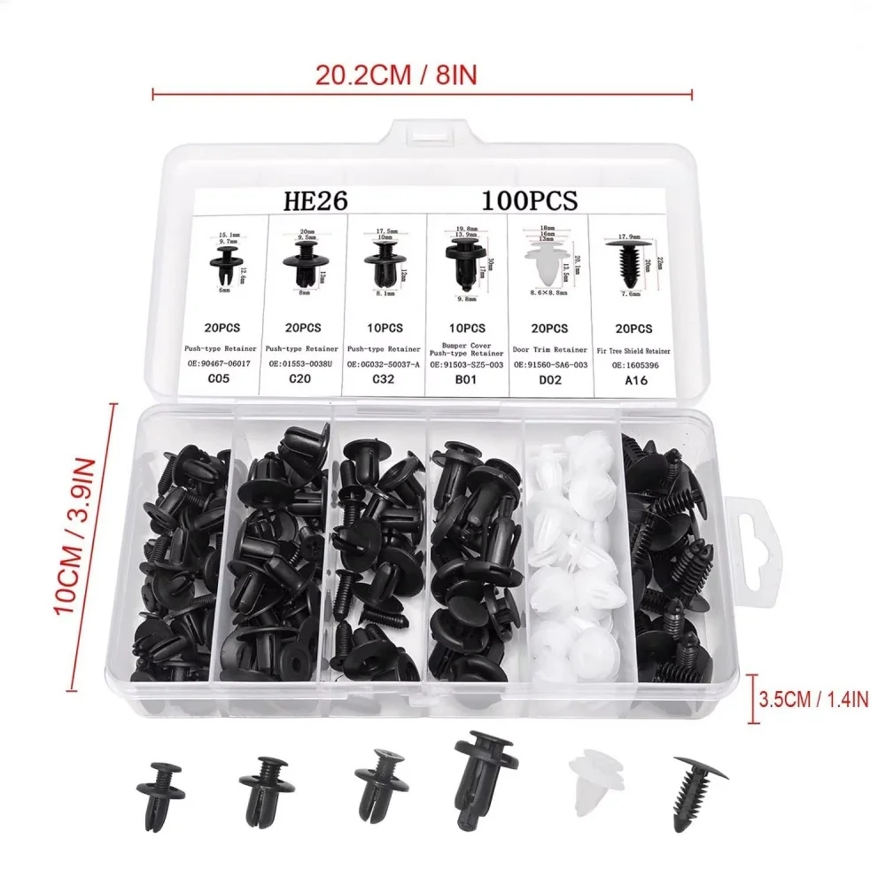 

100pcs Car Plastic Clips Auto Fastener Clip Kit Push-Type Retainers Fender Rivet Clips Bumper Door Trim Panel Retainer Car Clips