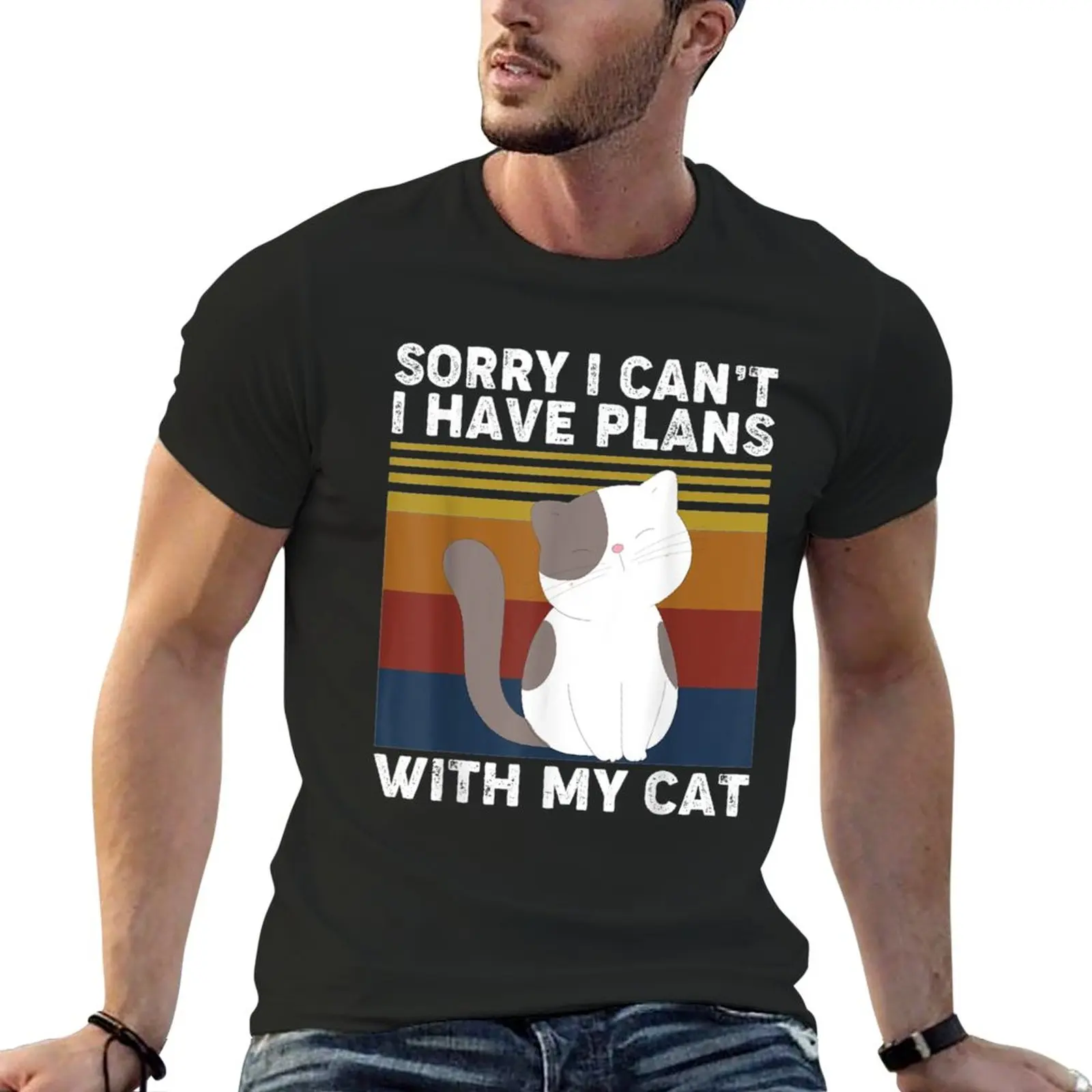 

New Sorry I Can't I Have Plans With My Cat Funny Cute T-Shirt sweat shirt man clothes summer clothes men t shirt