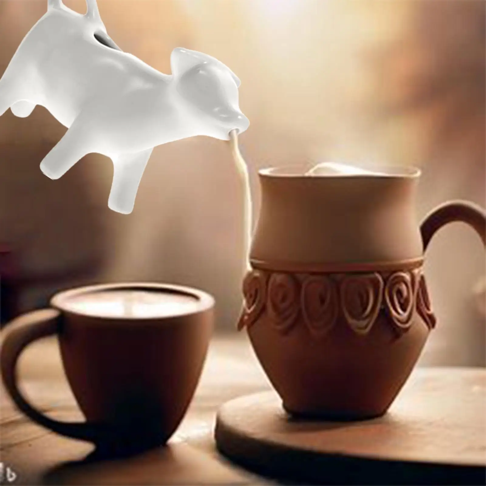 White Ceramic Pitcher Ceramic Heat Resistant Cartoon Cow Shape Creamer Pitcher Syrup Container for Milk Sauces White Creamer Jar