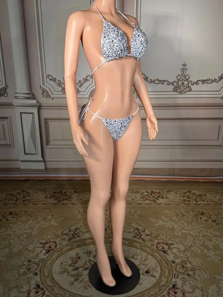 

Женский оптовый купальник на заказ с пайетками и молниями, комплект из двух частей, бикини с завязками, регулируемые бретели, высокоэластичный, с защитой от УФ-излучения, водонепроницаемый, для пляжа