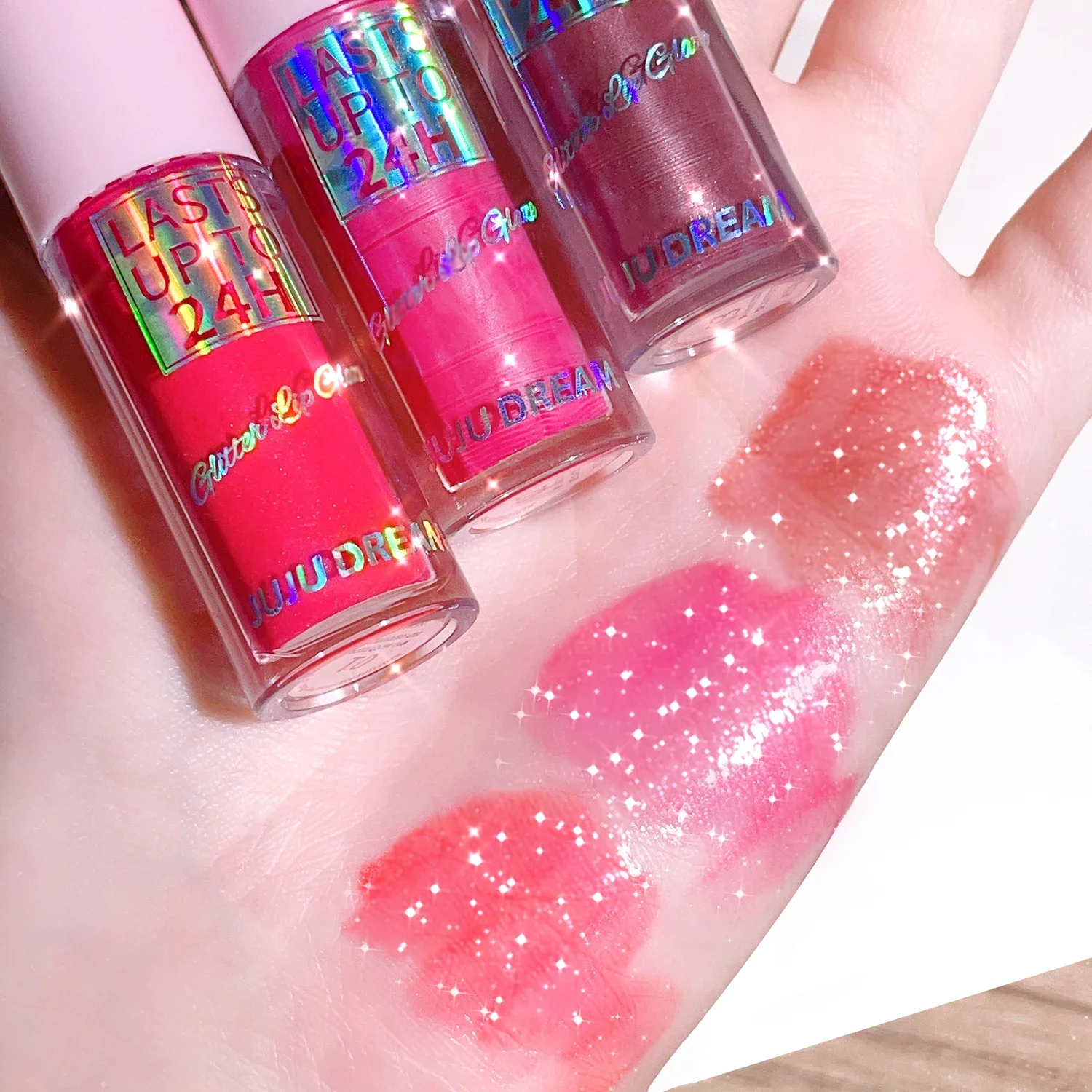 Glitter Lip Glaze Long Lasting Waterproof Liquid Lipstick Dewy Finish Lip Oil Tint Moisturizing Lip Balm Highly Pigmented