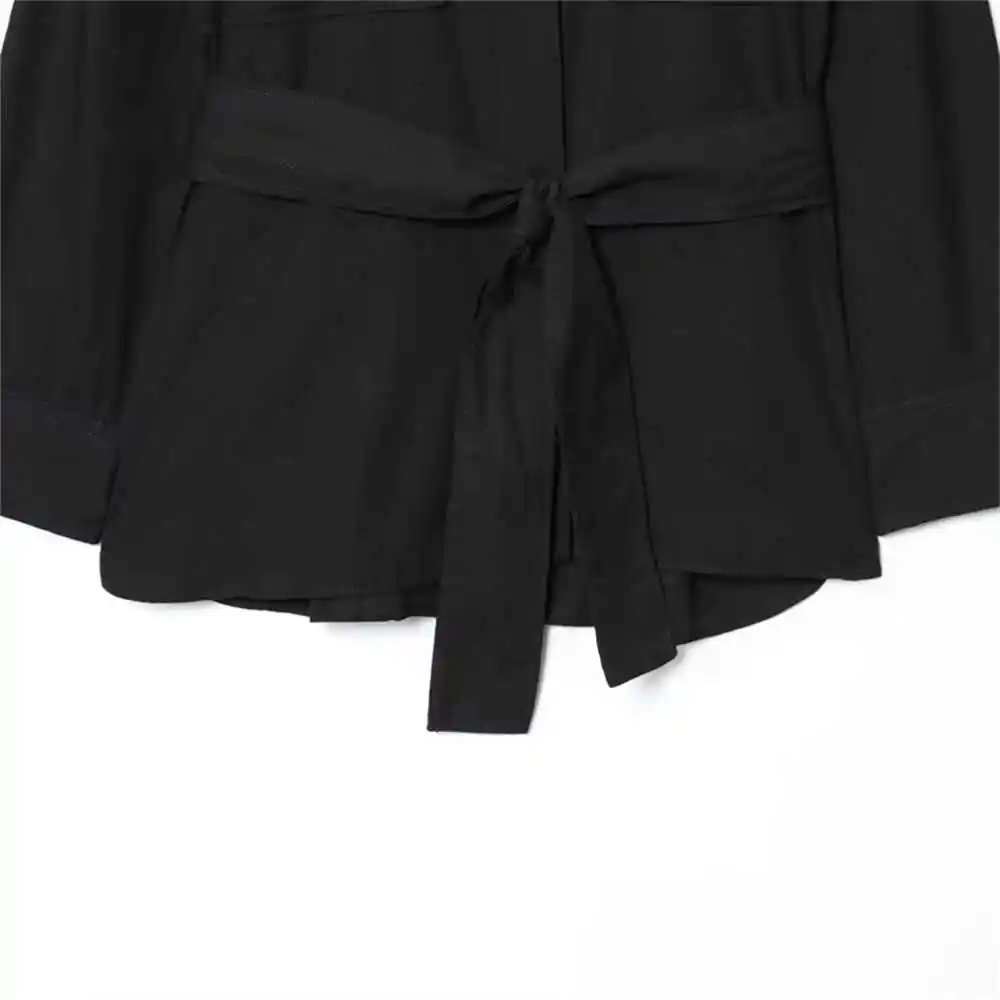 's nieuwe damesmode casual revers shirt met lange mouwen en riemdecoratie ontwerp gevoel, veelzijdig shirtjack