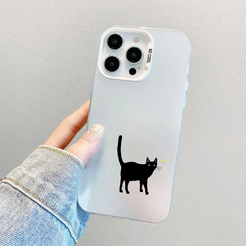 

New Little Black Cat Cute Couple Laser Phone Case For Samsung Galaxy S25 S24 S23 S22 Ultra Plus S21 S23 S24 FE Cartoon Covers