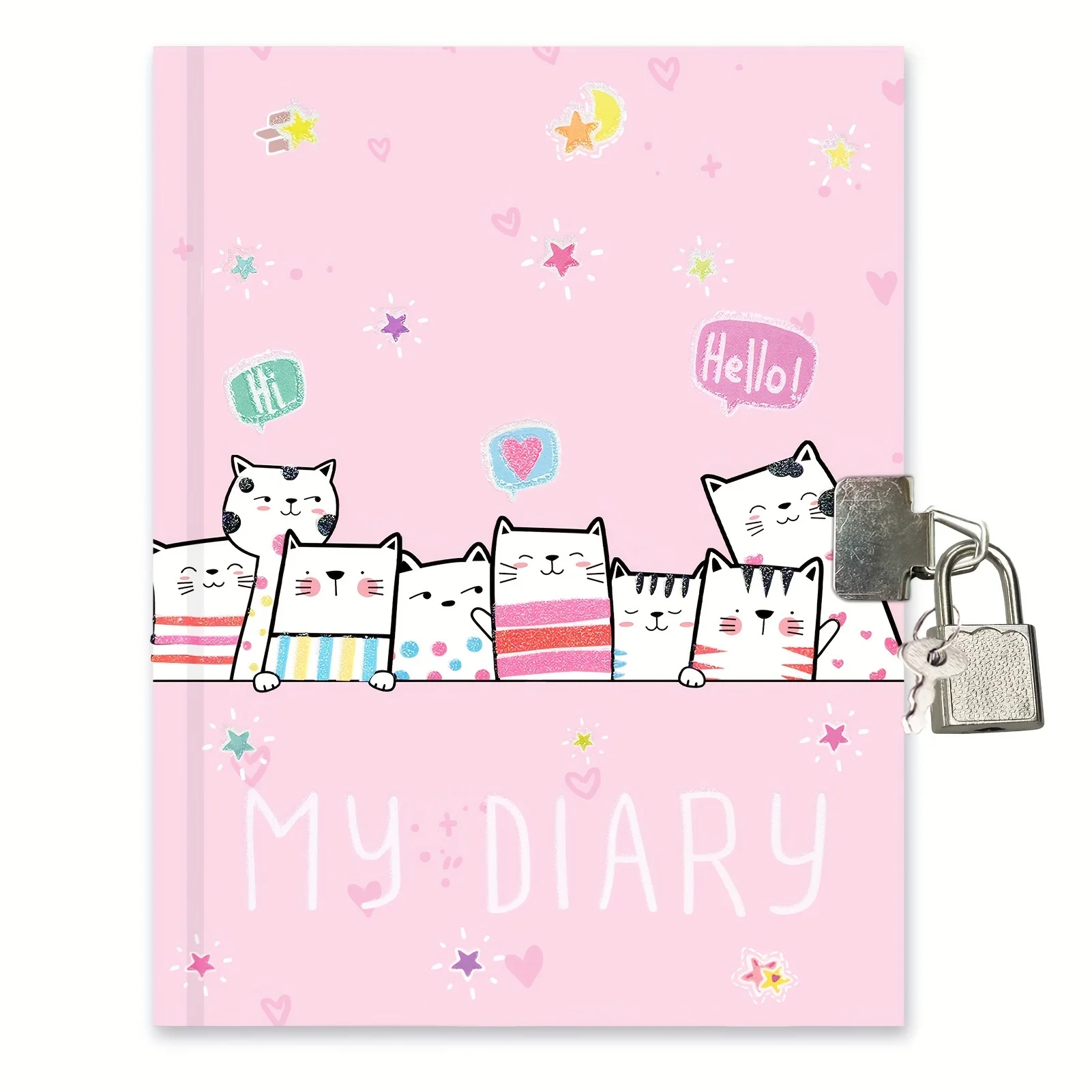 Secret Locked Journal with Lock, Cute Kawaii Hardcover Diary Notebook, Portable Stationery Gift for Travel & Daily Writing