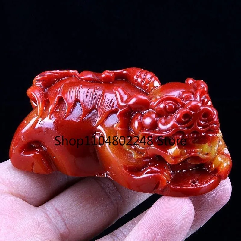 Pixiu Safeguards Safety Amulet Shoushan Stone Red Pixiu Decoration