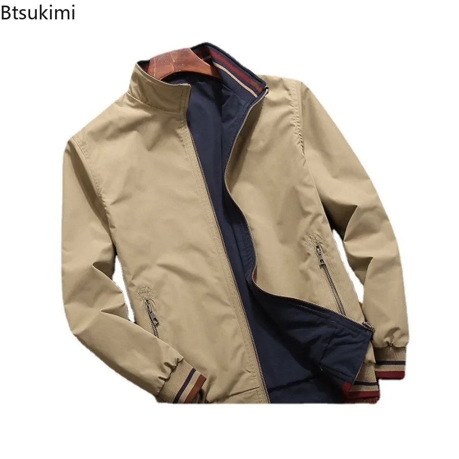 Spring Autumn Men Jackets New Double Sided Wear Stand Collar Casual Jacket Youth Trend Jacket for Men Clothing Bomber Jacket