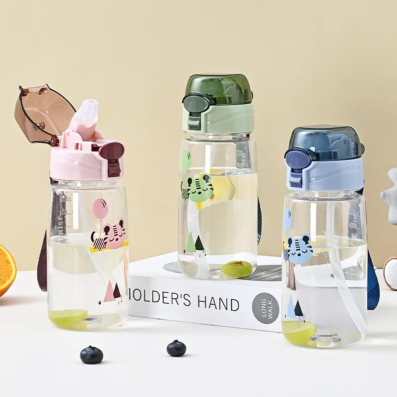 

Straw water cup student high temperature resistance cartoon cute universal wholesale plastic casual cup direct drinking large