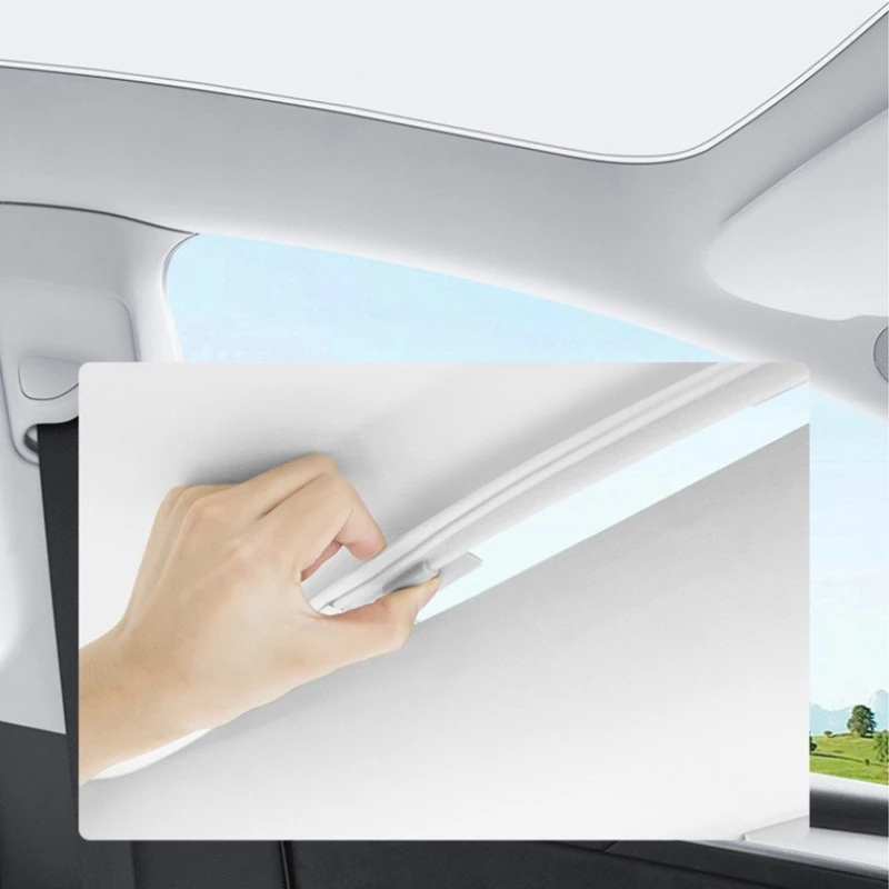 Lcars Is Suitable for Tesla Ice Crystal Sunshade, New Extended Version Model Yl Sunroof + Rear Glass Sunshade, Detachable Sunshade Umbrella, Sunroof Sunshade, Car Roof Sun Protection Umbrella, Light-Blocking (Only Suitable for Extended Version)