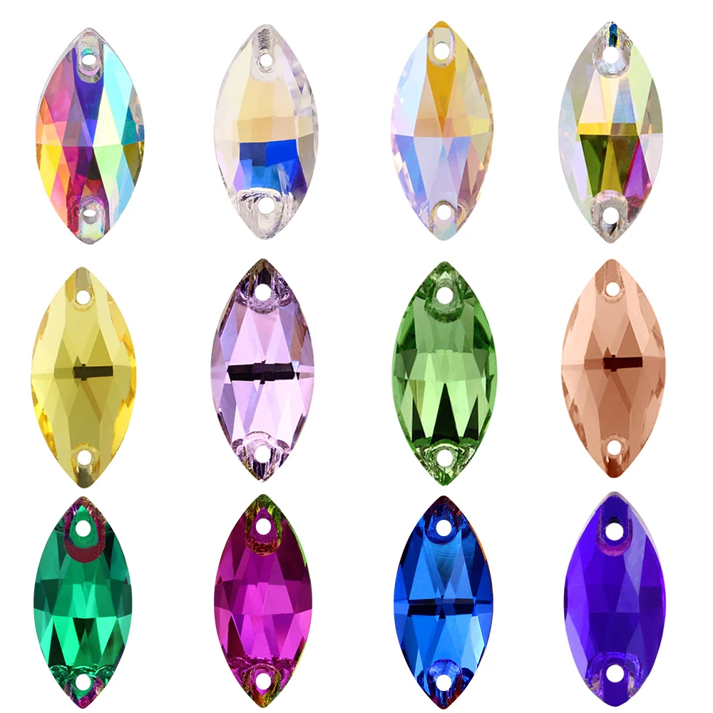 GemStone, 5 tamaños, Strass de cristal Navette colorido, diamantes de imitación para coser, formas de ojos de caballo con parte posterior plana amarilla, diamantes de imitación para coser para ropa