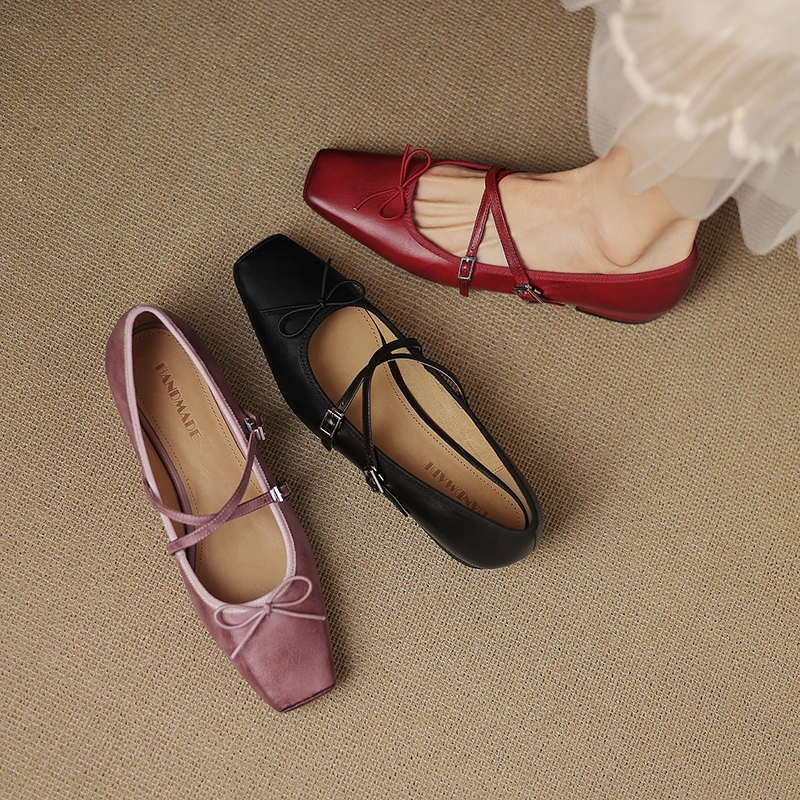 nouveau-peu-profond-femmes-ballerines-bout-carre-croix-fine-sangle-mocassins-abricot-noir-bureau-dame-travail-creepers-nœud-espadrilles