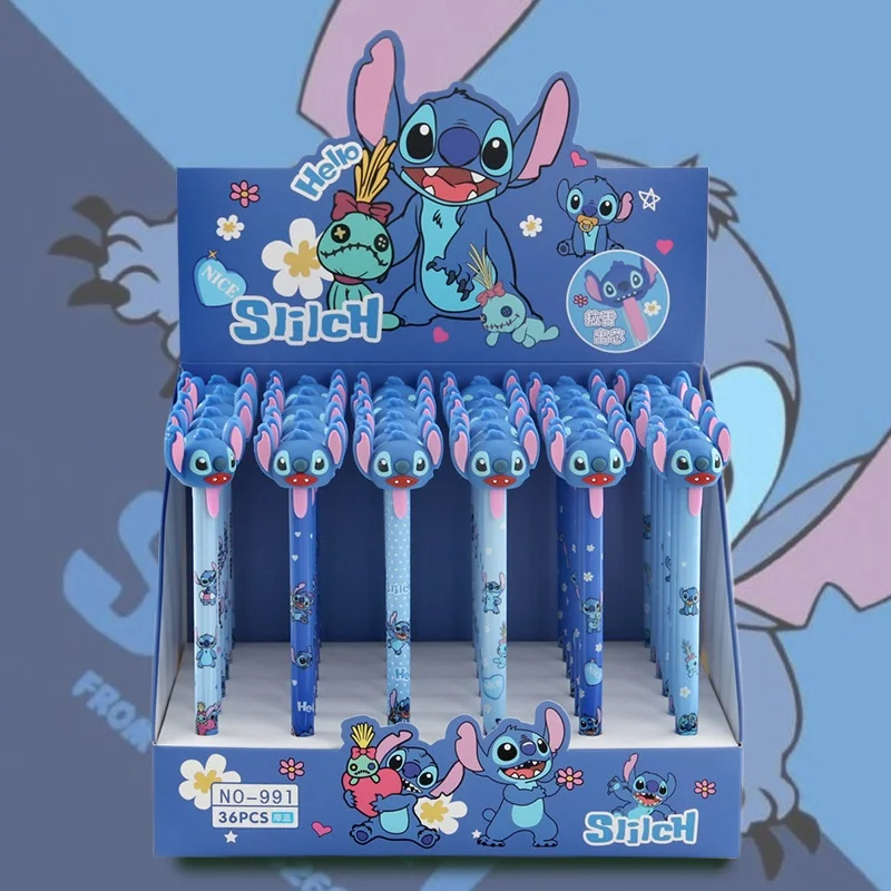 

36 шт./лот, креативная стираемая гелевая ручка Disney Stitch, милые 0,5 мм, ручки для подписи с синими чернилами, рекламный подарок, школьные принадлежности
