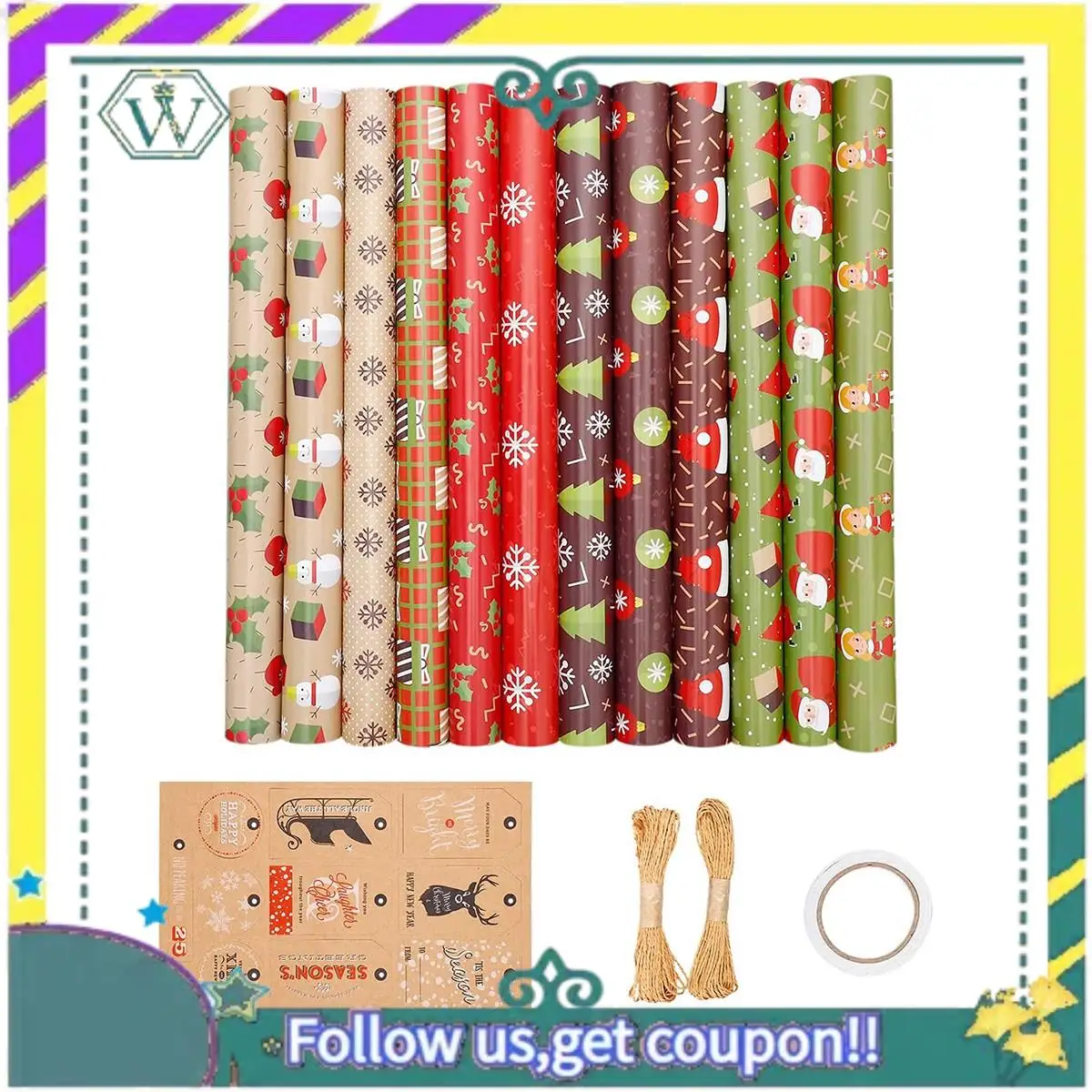 NEW 12 Pack Wrapping Paper Sheets,For Christmas Birthday Party Wrapping Paper Set Gift Wrap Papers