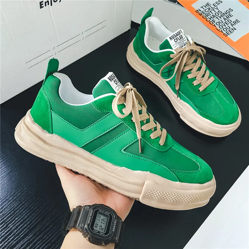 

Vintage Green Thick Sole Skateboarding Shoes Man Fashion Casual Original Men's Sneakers Low Breathable Platform Sneakers For Men