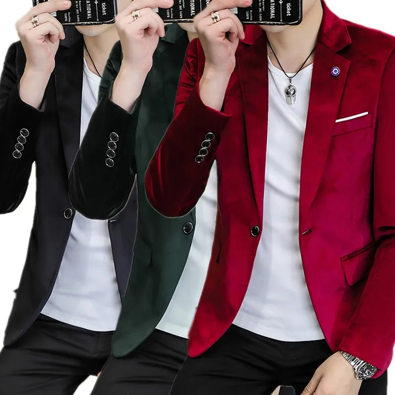 

2025 Новый роскошный золотой бархатный костюм для мужчин, облегающий пиджак на одной пуговице, мужской деловой костюм для свадьбы, бала, вечернее платье, пиджак, пальто