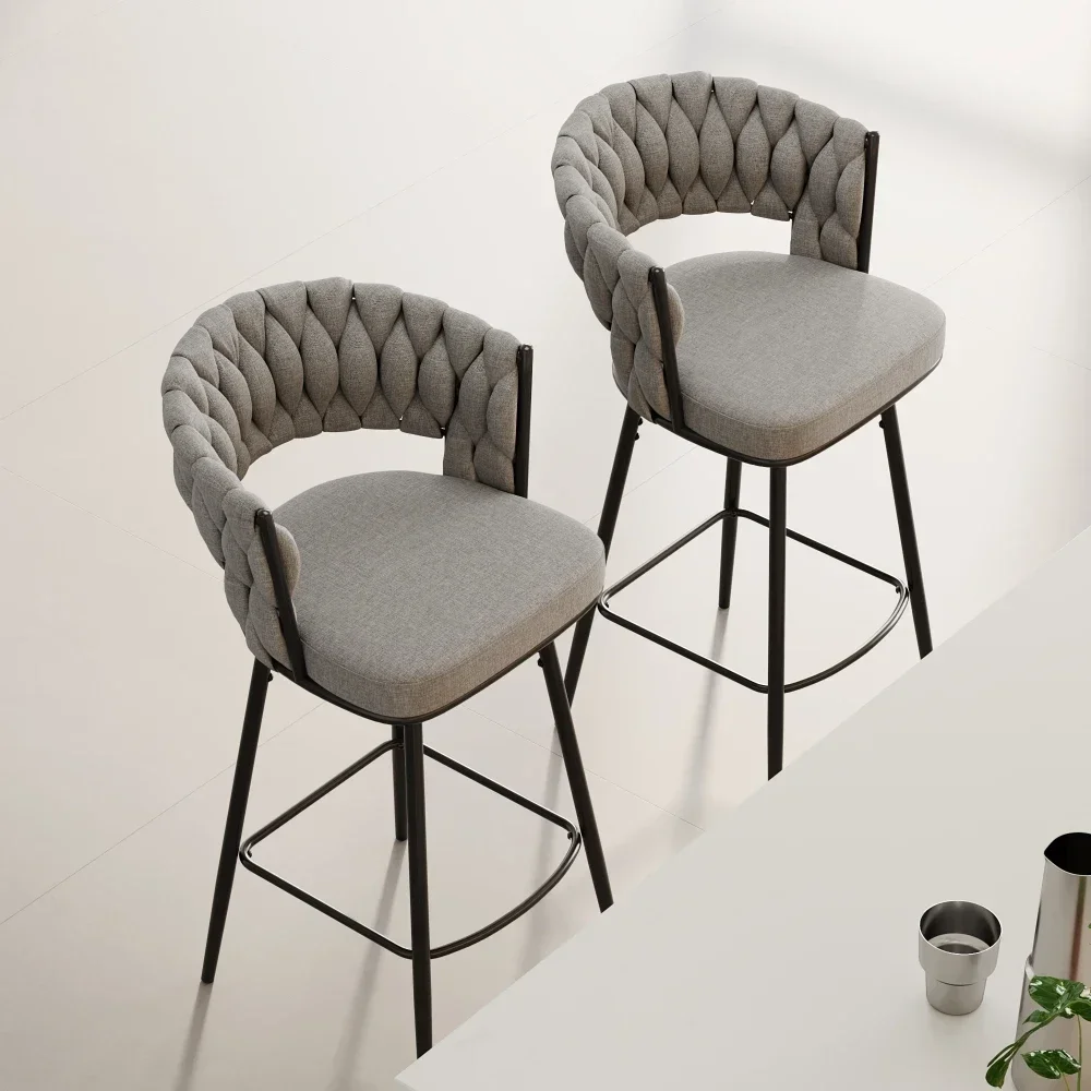 

2 sets of 360 ° rotating bar chairs with upholstered back counter stools, metal legs modern luxury kitchen chairs