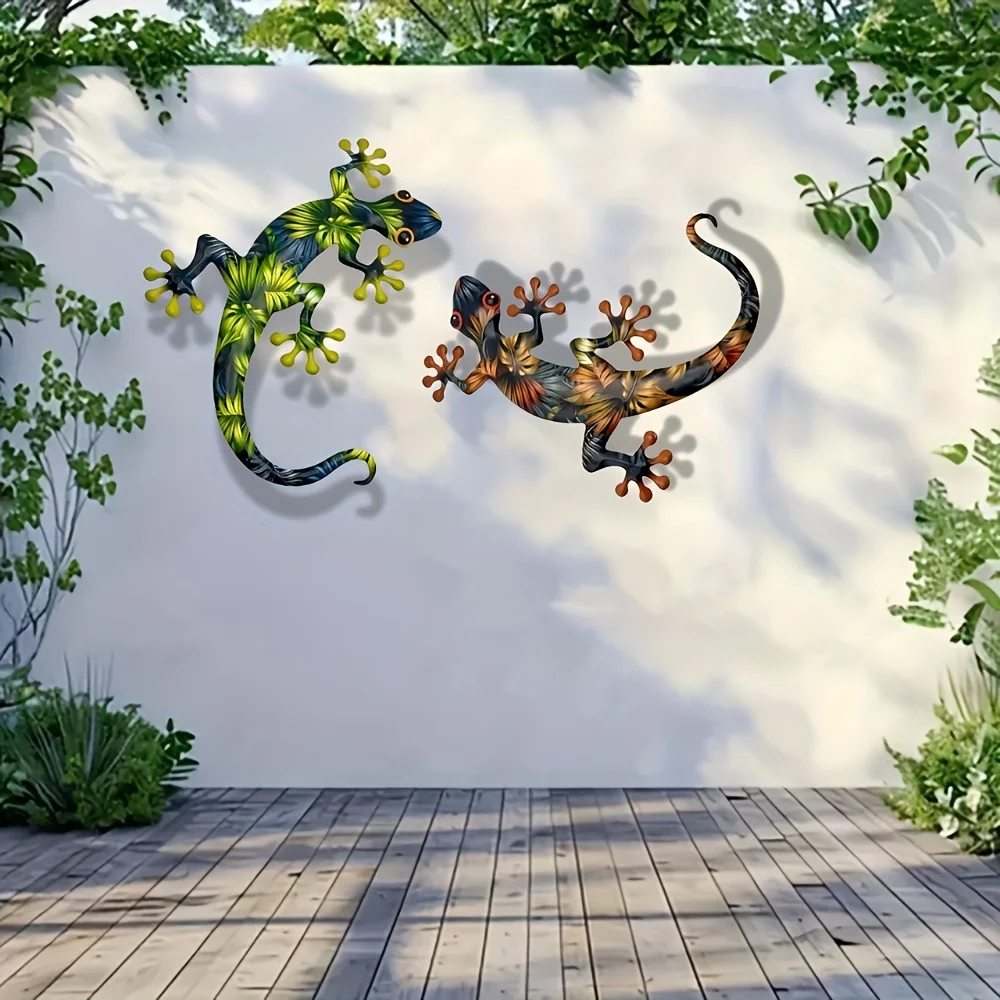 2-teilige Wanddekorationen aus Eisen in Gecko-Form, geeignet für die Dekoration von Haus, Garten und Innenhof, zur Verschönerung von Türrahmen und zur Gestaltung des Wohnraums. – Detail 2