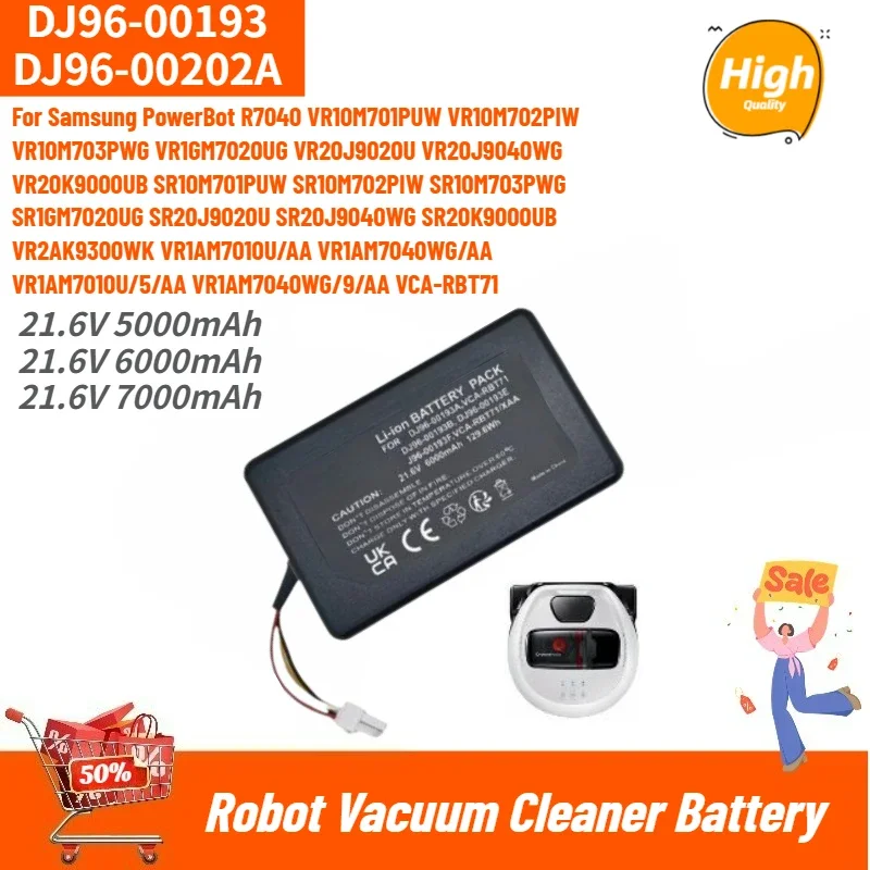 

DJ96-00202A High Capacity Replacement Battery 21.6V 7000mAh for Samsung PowerBot R7040,SR10M703PWG,SR1GM7020UG,SR10M701PUW