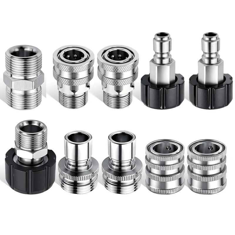 

Переходник для шланга мойки высокого давления M22-14мм на быстросъемное соединение 3/8 и 3/4 дюйма для пистолетов, шлангов и насосов моек высокого давления