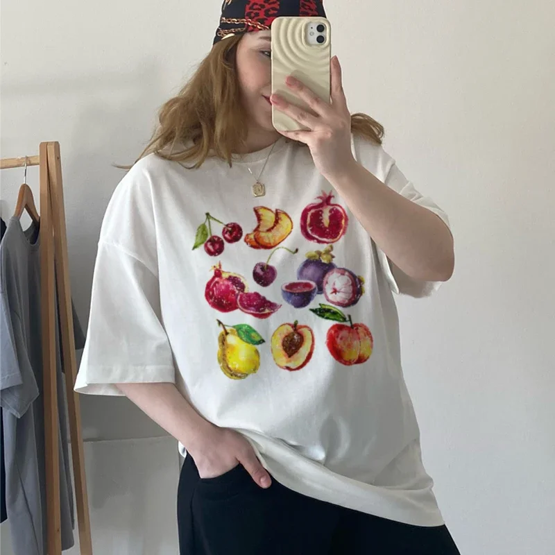 

Retro Fruit Graphic Tees Vintage Cottagecore Aesthetic T-Shirts Cute Vegan T Shirt Female Loose Short Sleeve Summer Women Tops